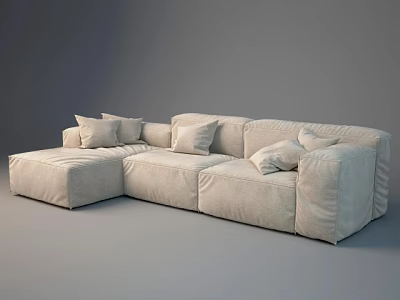 Beige L Shaped Sectional Sofa With Plush Cushions Modern Upholstered Design 3d model