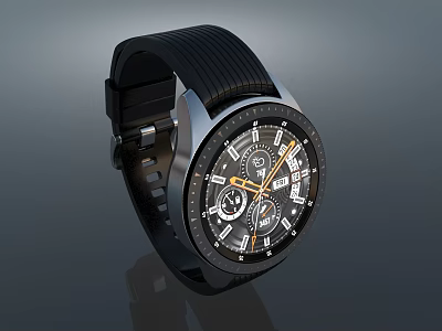 Modern Stylish Watch Featuring Black Strap Black Dial Gold Hands and Chronograph Function 3d model