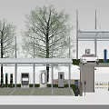 Modern Electric Vehicle Charging Station With Canopies Trees And Entrance Gate