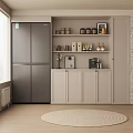 Modern Light Beige Wine Cabinet With Open Shelves And Wine Bottles In Kitchen