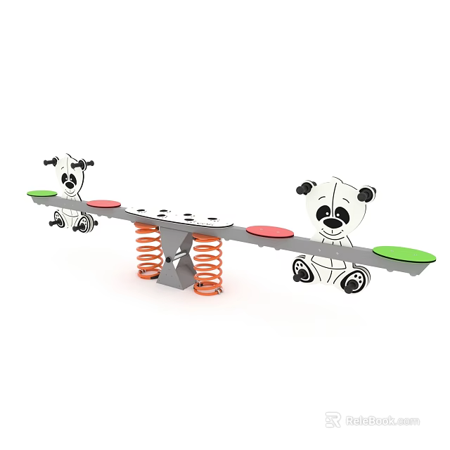 Panda Themed Playground Seesaw With Spring Base And Colorful Seats For Kids 3d model 