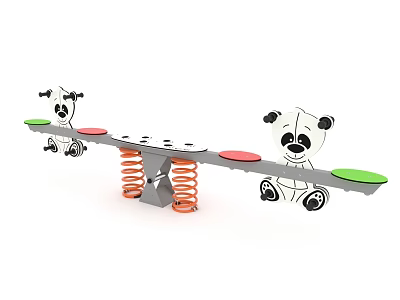 Panda Themed Playground Seesaw With Spring Base And Colorful Seats For Kids 3d model