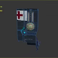 Sturdy Dark-colored Medical Device With Red Cross Circular Indicator And Structural Frame