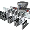 Public Facility Access Control Turnstiles With Multiple Lanes And Control Unit 3d model