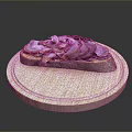 Fresh Animal Meat Slices on Bread Over Round Wooden Chopping Board