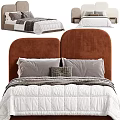 Modern Double Bed With Upholstered Headboard Multiple Pillows And Bed Sheets Design 3d model