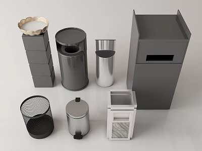 Public Facilities Collection Of Various Waste Bins With Metal And Plastic Designs For Public Use 3d model