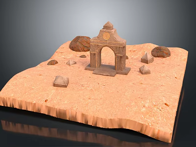 Ancient Stone Arch Structure With Surrounding Rocks On Sand Platform Base 3d model
