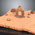 Ancient Stone Arch Structure With Surrounding Rocks On Sand Platform Base 3d model