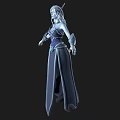 Fantasy Woman with White Hair Elf Ears Blue Purple Robe and Gemstone Belt