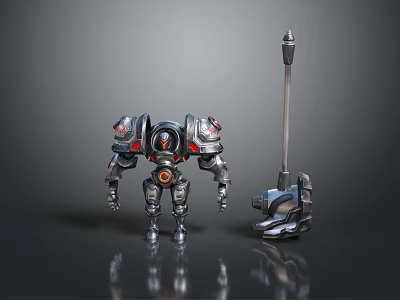 Game Movie Robotic Character With Mechanical Armor And Long Handle Weapon Design 3d model