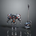 Game Movie Robotic Character With Mechanical Armor And Long Handle Weapon Design