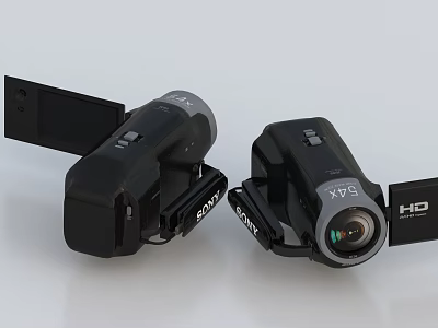 Compact Sony HD Digital Camcorders With Black Body Design And Dual Units 3d model