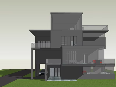 Modern Detached Villa Architectural Design With Multiple Balconies Large Windows And Glass Facade 3d model