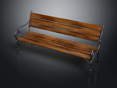 Outdoor Bench With Wooden Slats And Metal Armrests Sturdy Garden Furniture Design 3d model