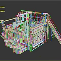 Industrial Equipment Machinery With Metal Frame Pipes Staircase And Mechanical Components