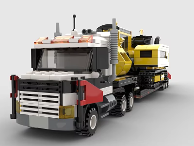 Lego toy building blocks engineering truck engineering transporter excavator truck 3d model