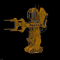 Yellow Industrial Metal Mechanical Component With Arm And Black And Yellow Warning Stripes