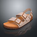 Comfortable Light Brown Sandals With Two Straps And Metal Buckles On Cork Sole