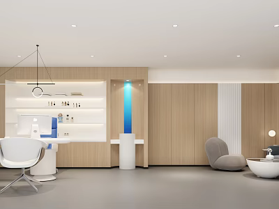 Modern Hospital Outpatient Clinic Interior With Reception Area Wooden Walls And Comfortable Seats 3d model
