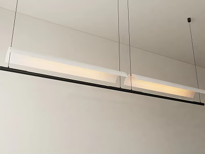 Modern Sleek Interior Pendant Lights Long Rectangular Design With White Shade And Black Frame 3d model