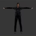 Man Standing With Arms Outstretched In Black Jacket Dark Pants And Shoes Against Grey Background 3d model