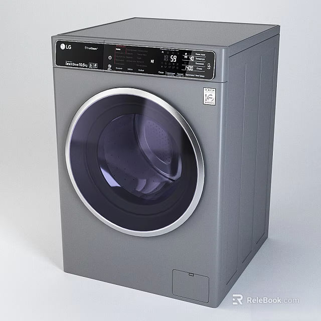 LG Front Load Washing Machine With Gray Finish And Digital Control Panel 3d model 