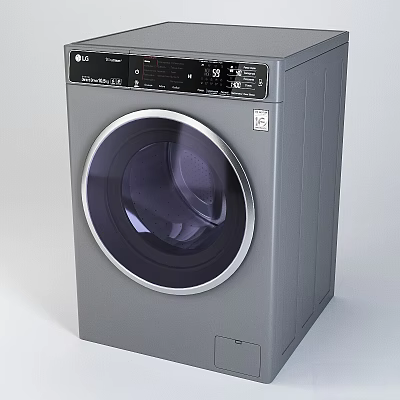 LG Front Load Washing Machine With Gray Finish And Digital Control Panel 3d model