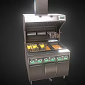 Stainless Steel Commercial Fryer With Multiple Fry Baskets Control Panel Vent Hood And Rolling Wheels