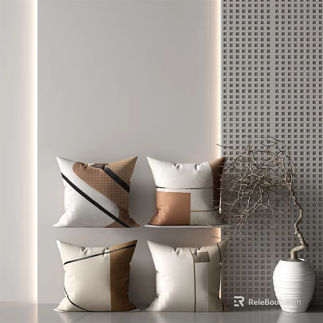 Decorative Pillows With Modern Geometric Patterns In White Brown Black For Interior Design 3d model 