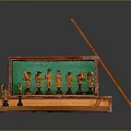 Assorted Musical Instruments and Art Supplies in Open Wooden Case with Brushes and Strings