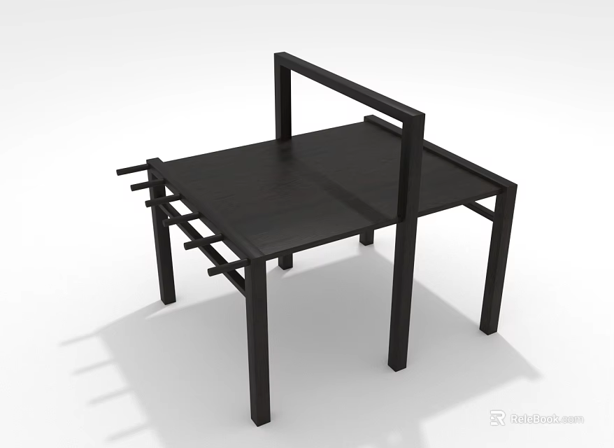 Minimalist Black Wooden Table With Geometric Frame And Cross Legs Design For Modern Home 3d model 
