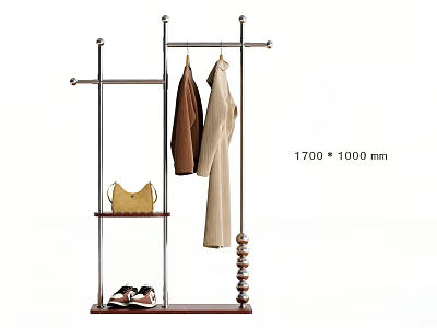Modern Clothes Rack With Hanging Clothes Yellow Bag Shoes And 1700 x 1000 mm 3d model