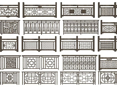 Various Traditional Fence Designs With Intricate Geometric And Laser-Cut Patterns 3d model