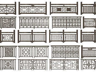 New Chinese Guardrail Fence Wooden Railing Park Landscape Railing Pattern Fence Sick Balcony Handrail Iron Metal Railing 3d model