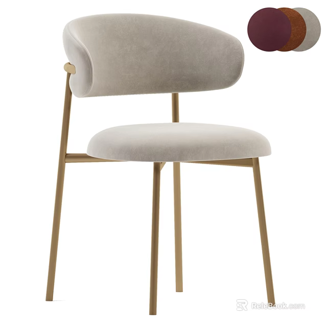 Modern Beige Accent Chair With Curved Backrest And Golden Metal Legs 3d model 