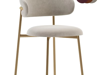 Modern Beige Accent Chair With Curved Backrest And Golden Metal Legs 3d model