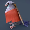 Fantasy Pigeon Character Design With Wooden Hammer And Red Sash