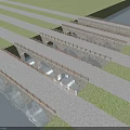 Multiple Stone Arch Bridges Over Water With Grassland And Stone Slab Road