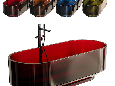 Red Acrylic Oval Bathtub With Colorful Options And Modern Faucet Design 3d model
