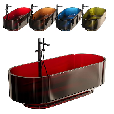 Red Acrylic Oval Bathtub With Colorful Options And Modern Faucet Design 3d model