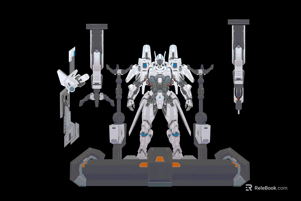 Smart Machine Humanoid Robot With Surrounding Mechanical Arms On Platform 3d model 