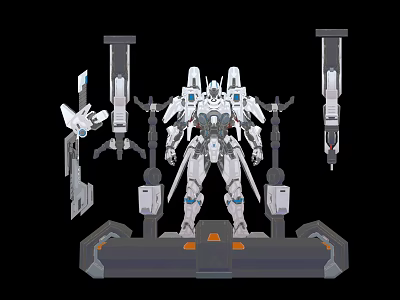 Smart Machine Humanoid Robot With Surrounding Mechanical Arms On Platform 3d model