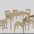 Light Wooden Dining Table Set With Simple Design And Matching Chairs And Stool 3d model