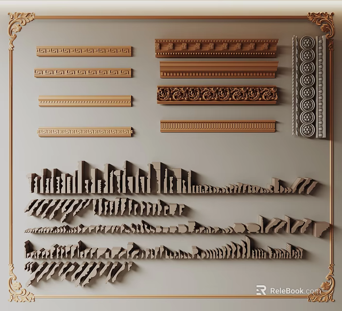 Various Styles Of Plaster Moldings For Decoration 3d model 