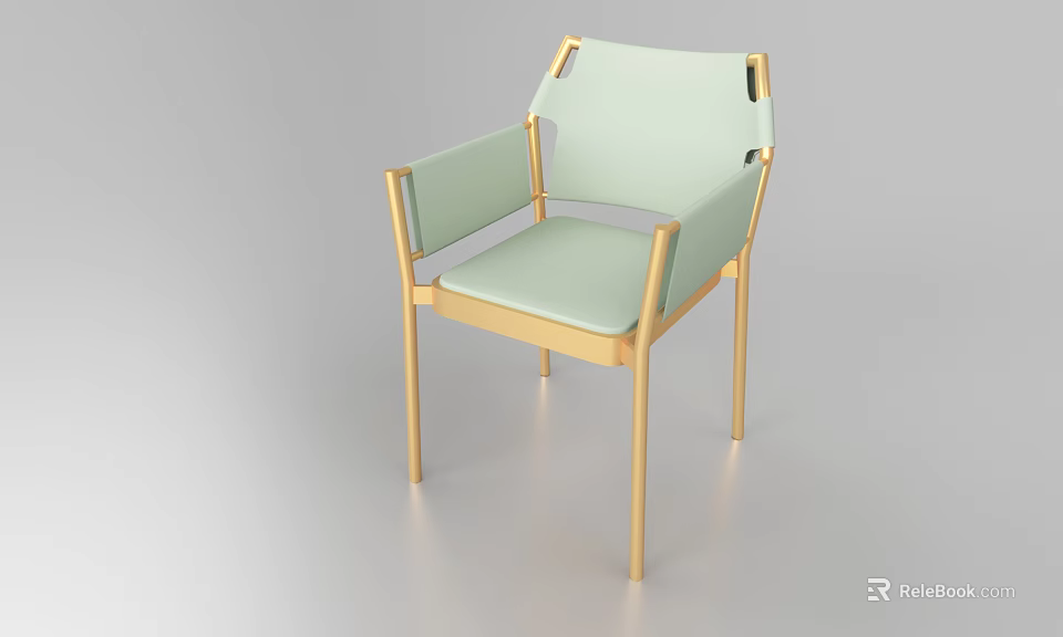 Light Green Leisure Chair With Gold Frame Armrests And Modern Sleek Design 3d model 