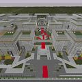 Modern Industrial Park With Glass Facade Buildings Central Green Space And Red Walkway
