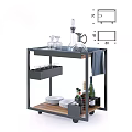 Stylish Kitchen Cart With Metal Frame Wooden Top Storage Wheels And Wine Glassware Plates