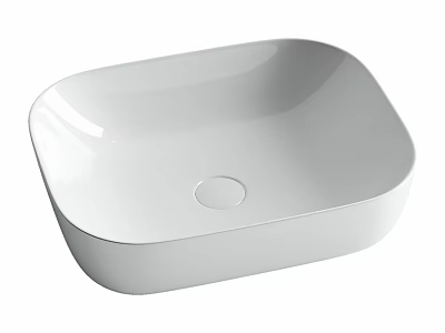 Modern White Countertop Washbasin With Smooth Surface And Square Design 3d model