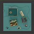 Vintage Computer Setup With Monitor Keyboard Printer And Soda Bottle On Blue Platform